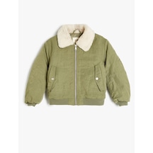 Koton Oversize Bomber Ceket Peluş Yakalı Cep Detaylı Haki 5wkg20016aw Haki