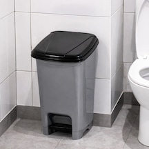 Porsima 086 Pedallı Metalize Banyo Mutfak Çöp Kovası Siyah Kapaklı Slim Pedallı Çöp Kovası 8 Litre Siyah