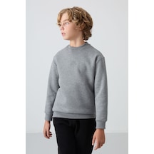 Tommylife Tommy Life Gri Melanj Pamuklu Kalın İçi Tüylü Yumuşak Dokulu Standart Fit Nakışlı Erkek Çocuk Sweatshirt - 112 Gri Melanj