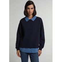 Colin's Colins Regular Fit Shirt Neck Kareli Kadın Lacivert Sweatshirt Cl1084136 Q1.v2 Nav