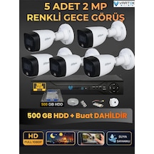5 Kameralı 2mp Gece Renkli Güvenlik Kamerası Seti, 500 Gb Hdd, Fullhd İç Dış Mekan Uyumlu