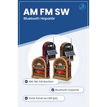 Solar Şarjlı Nostaljik Radyo Bluetooth Hoparlör Am Fm Sw Usb Type
