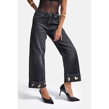 Kadın Koyu Füme 2w6-1 Relaxed Fit Aksesuar Detaylı Özel Tasarım Denim Jean