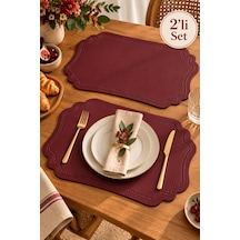 2'li Amerikan Servis Seti Deri Supla 45x28 Cm Dekoratif Masa Servis Altlığı Bordo - 939622987 Bordo