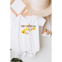 Hediyenza Teyzesinin Balı Özel Tasarım Bebek Zıbın Pamuklu Çıtçıtlı Body Beyaz