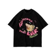 Tarzsokak Happier Than Ever Baskılı Oversize Unisex Beyaz Siyah