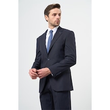 İmza Lacivert Çizgili Mono Yaka Astarlı 6 Drop Slim Fit Dar Kesim Takım Elbise 1001245102 Koyu Lacivert
