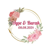 Çam Kozalaklı Ve Meyveli Kare Etiket Kına Nişan Düğün 3x3 Cm Özel Etiket / 50 Adet Sticker Beyaz