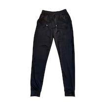 Royaleks Parlak Kadife Cepli Pantolon Eşofman Pijama Altı Unisex Lastikli Paça Siyah