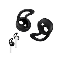 Apple Airpods 1 & 2 Uyumlu Silikon Kulaklık Uçları Kanatlı Anti-kayma Kılıf 1 Çift Siyah