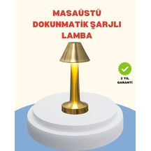 Şarjlı Masa Lambası 3 Işık Modu Kademesiz Karartma Metal Gövde Altın