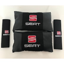 Seat Nakışlı Deri 1 Çift Boyun Yastık Ve 1 Çift Kemer Pedi (498365607)
