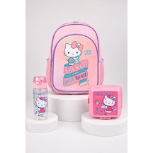 X Dekomus Heart Key Collection Hello Kitty Lisanslı İlkokul Çantası Beslenme Kabı Ve Matara Seti Açık Gri