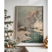 Çerçevesiz Poster Nehir Kenarında Dağ Evi