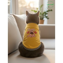Sarı Renkli Patili Aşk Baskılı Kedi Ve Köpek Kıyafeti Tişörtü Elbisesi Small/s/beden 1