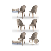 Canisa Ritim Serisi, 1.sınıf Babyface Kumaş, Doğal Ahşap Ayak, Beyaz Kafesli 6 Adet Cappucino Sandalye Sandalye Cappucino Ayaklar Doğal Ahşap