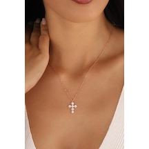 Haçlı Gümüş Kolye Rose Gold