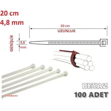 100 Adet 20cmx4,8mm Beyaz Plastik Cırt Kelepçe Kablo Bağı