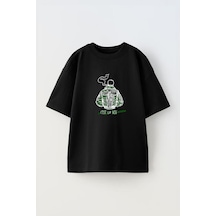 Thewert Unisex Cest La Vıe Tasarım Baskılı Pamuk Sıyah Oversize T-shirt Siyah