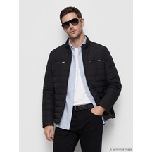 Lcwaıkıkı Classic Siyah Regular Fit Dik Yaka Erkek Deri Görünümlü Mont