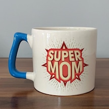 Süper Mom Kırmızı Baskılı Mavi Kulplu D Kupa