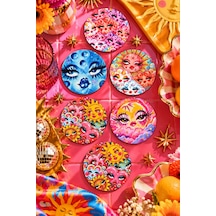 Güneş, Ay Ve Bulut Yüzleri Renkli Pop Art Maksimalist Tasarımlı Dekoratif Bardak Altlığı 6 Lı Set 9 Cm, 3 Mm Ahşap Mdf, Dijital Baskı - 934190687 Diğer