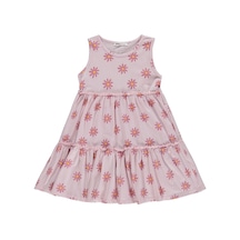 Civil Girls Papatya Desenli 6-9 Yaş Elbise - Pudra