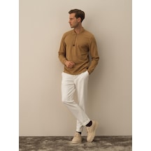 Xint Camel Pamuk Dokulu Regular Fit Uzun Kollu Tişört 502057