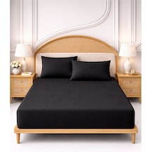 More Home Çift Kişilik Pamuklu Lastikli Çarşaf Seti Yastık Kılıfı 50 x 70 Siyah