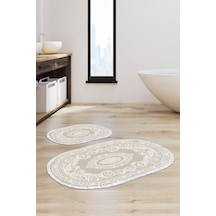 Eko Trend Djt 2 Li Yıkanabilir Kaymaz Taban Oval Banyo Paspas Klozet Takımı 747 Klasik Bej 60 X 100 - 50 X 60