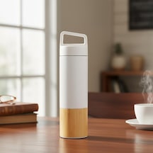 600 Ml Bambu Tabanlı Kulplu Çelik Termos Mug - 5 Renk Seçenekli Sıcak/soğuk Tutucu Seyahat Bardağı Beyaz Çok Renkli