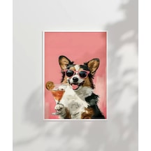 Çerçevesiz Poster Corgi'nin Pembe Gözlük Stili