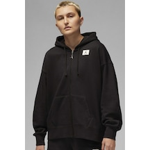 Nike Jordan Flight Full Zip Oversize Hoodie Kadın Oversize Kapüşonlu Sweatshirt Siyah Siyah