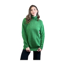 Miss Poem Kadın Balıkçı Yaka Xox Nakışlı Oversize Sarı Triko Kazak Yeşil