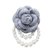 Gri Kumaş Gül Broş Zarif Vintage Çiçek Parlak Sahte İnci Zincir Şapka Şal Eşarp Çanta Elbise Yaka Kadın Kızlar Yaka Pin Moda Aksesuarları Gri