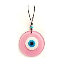 Pembe Renk Cam Nazar Boncuklu El Yapımı Özel Tasarım Duvar Süsü Hediyelik Eşya 02-10mm 5yards