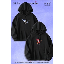 Macklin Sevgili Çift Kombin Mordecai Ve Margaret Baskılı Özel Tasarım Kapüşonlu Sweatshirt 2li Set Takım Siyah Mck0979 Siyah