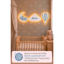 El Boyaması Ahşap Çocuğun İsmine Özel 3 Lü Pilli Ledli Gece Lamba Seti Yıldız Hediyeli Bebek Çocuk Odası-mavi
