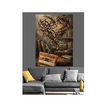 Kalp Şeklinde Kaset Yağlı Boya Dokulu Kanvas Tablo Canvas Tablosu