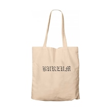 Burzum Logo Yazı White Krem Kanvas Bez Çanta