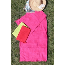 %100 Pamuk Jakarlı 70x150 Plaj Havlusu Pembe