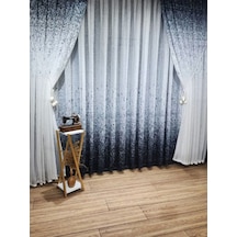 Tül Perde Yeni Tasarım Üst Renkli Kahverengi-vizon Serpinti Tül Ve Sağ/sol Takım Tül Fon Perde Lacivert