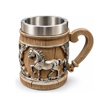 2 Adet At Temalı 3d Kabartmalı Paslanmaz Çelik Kupa Kupa Bardak, Hediyelik Ve Günlük Kullanım, Horse Mug, Stainless Steel Cup, 13x9 Cm