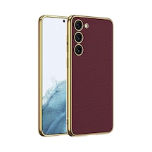 Zore Galaxy S23 Uyumlu Deri Görünümlü Kenarları Elektroplating Kaplama Ogaa Fizyon Kılıf-kırmızı