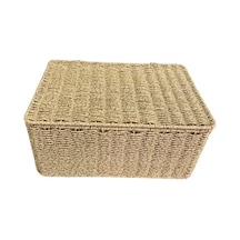 Mien Kapaklı Büyük Boy Hasır Sandık 28x38x18 Cm Kahverengi