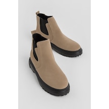 Kalın Faylon Hafif Taban Yanları Lastikli Erkek Vizon Chelsea Bot Tberk205 Vizon