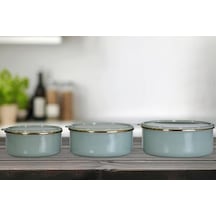 Soft Green Emaye Üçlü Saklama Seti 12v