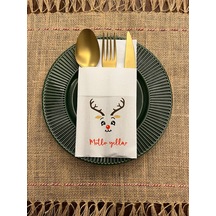 Geyik Mutlu Yıllar Baskılı Yılbaşı Kanguru Cepli Peçete Beyaz12 Adet