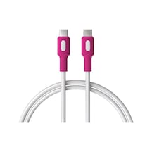 Coral Type C-c Power Delivery Hızlı Şarj Kablosu, Beyaz Kablo, Beyaz/fuşya Uçlar 150 Cm