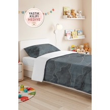 Mavi Geometrik Modern Genç Odası Tek Kişilik Pike Takımı - Antrasit 160x220 Cm Kapitone Yatak Örtüsü Nazlı Güneş Kırıntısı